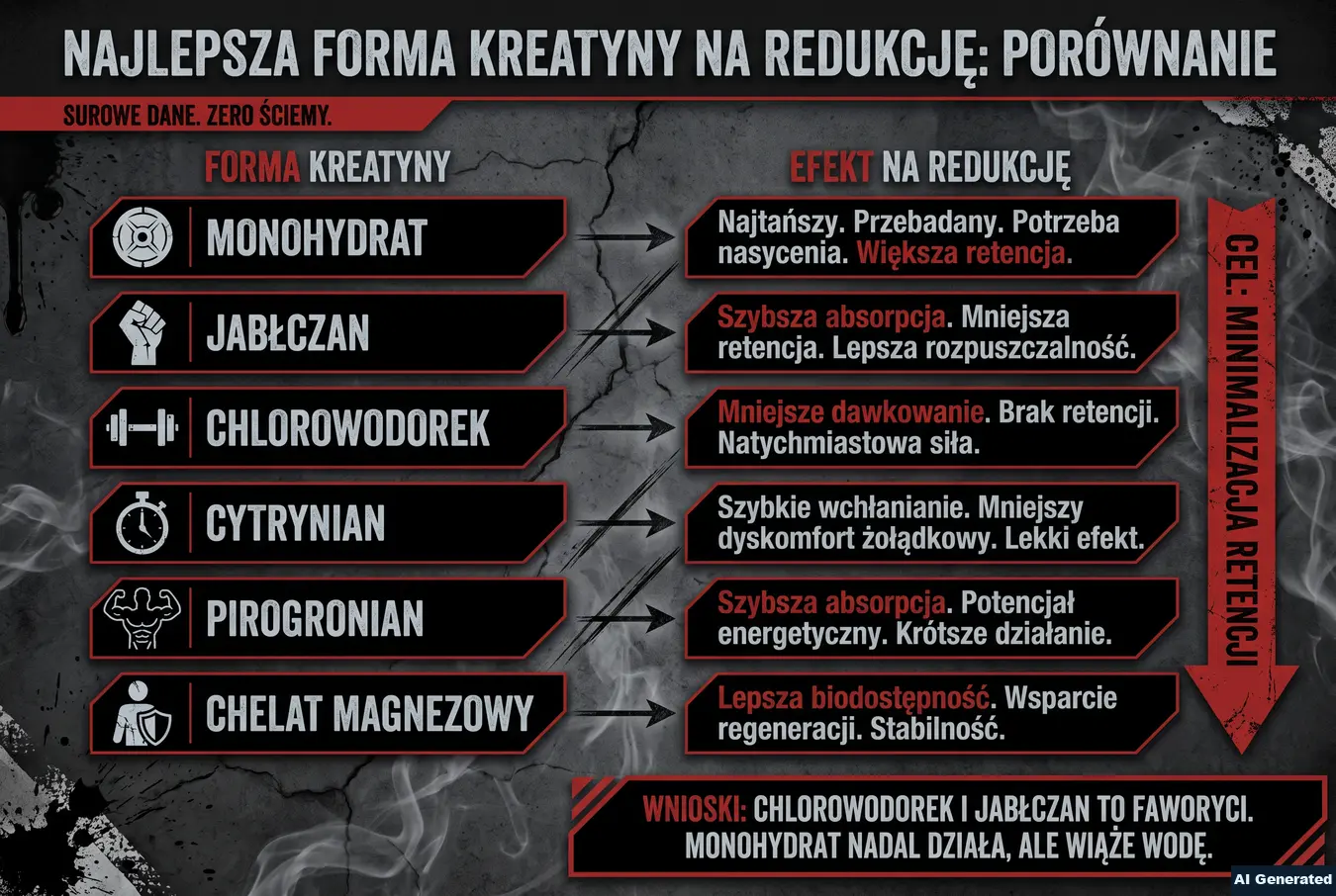 Porównanie form kreatyny podczas redukcji.