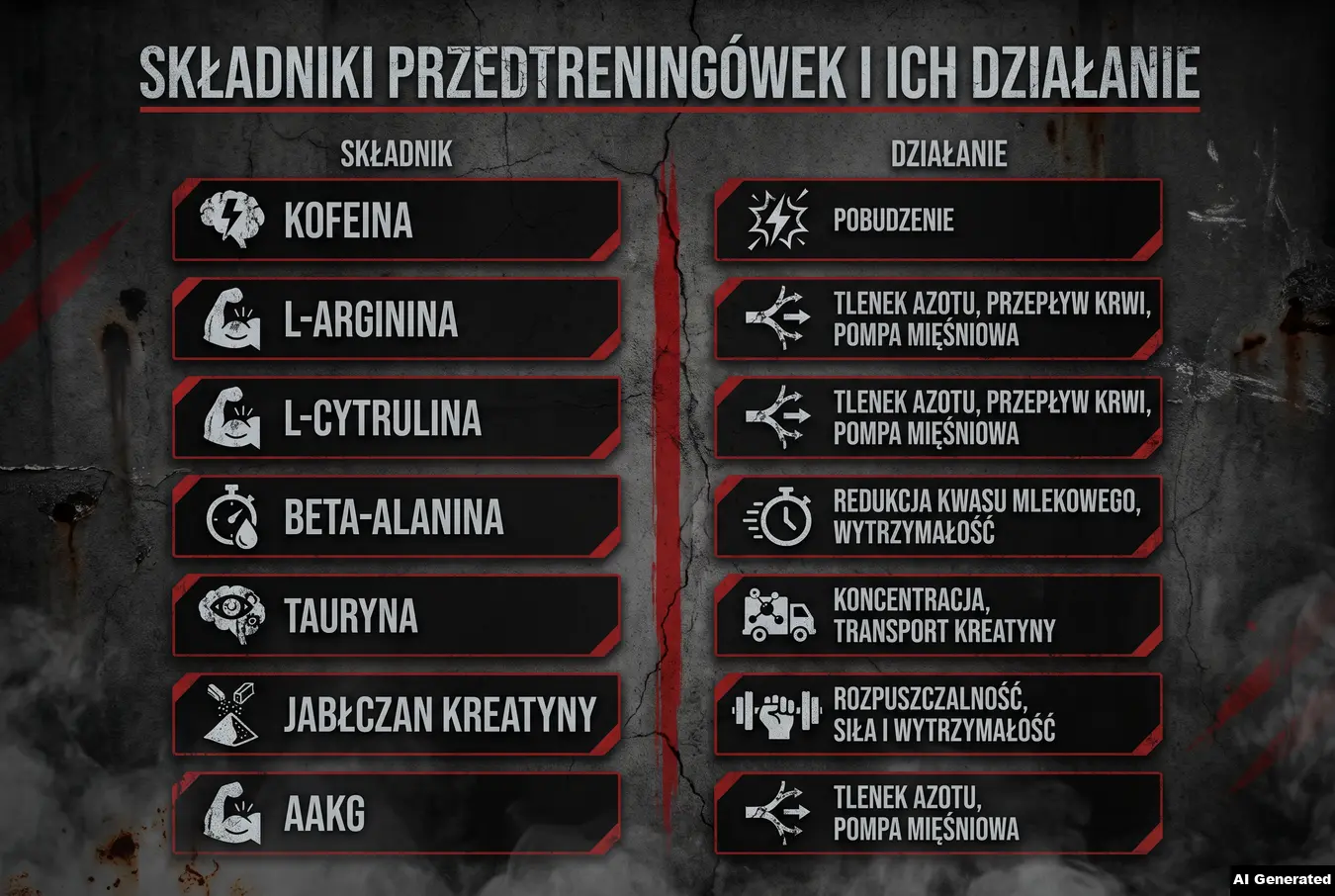 Porównanie składników przedtreningówek i ich działania.